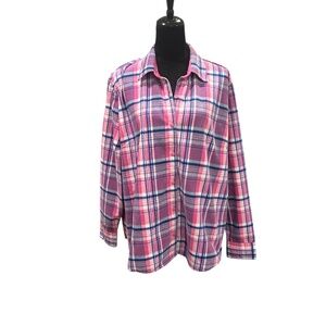 Riders by Lee Women’s Blue/Pink/White Super Soft Plaid Flannel Shirt XL